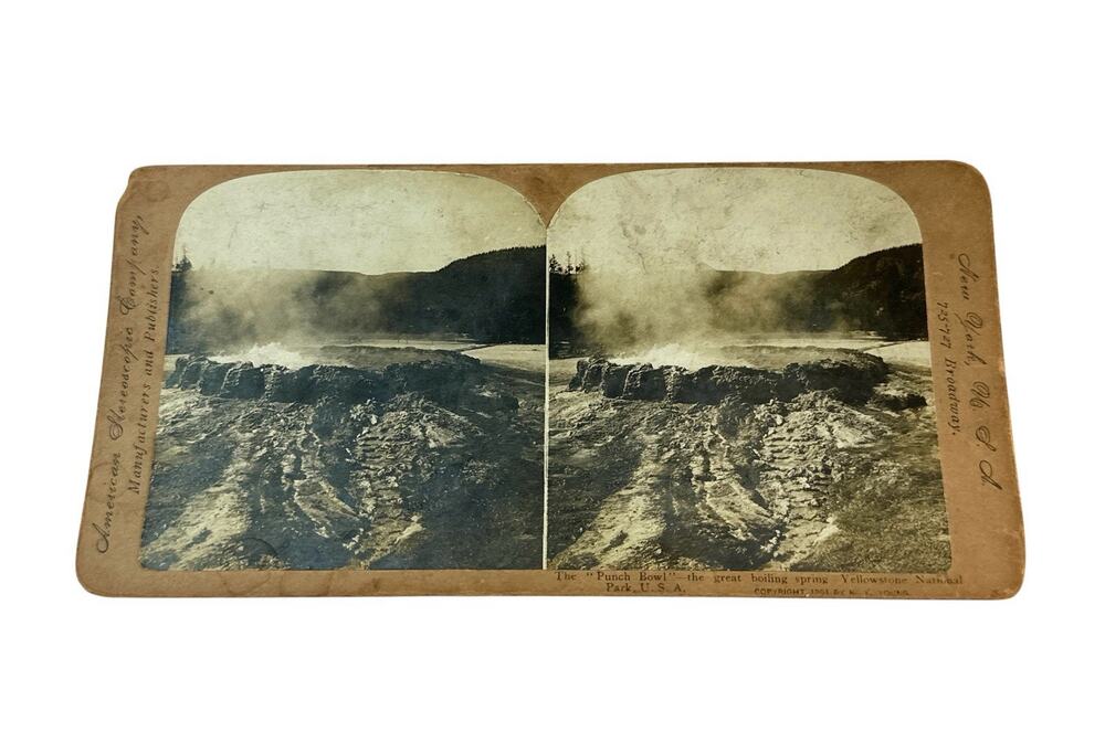 Antique 1901 Yellowstone Punch Bowl Boiling Spring Stereoview RY Young Photo
